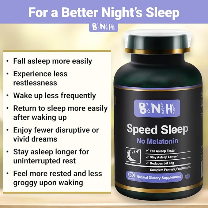 Speed Sleep- Natural Supplements for Sleep, Melatonin Free, Gluten Free, All-Natural Ingredients, 180 Capsules, Non-Habit Forming, Relaxing