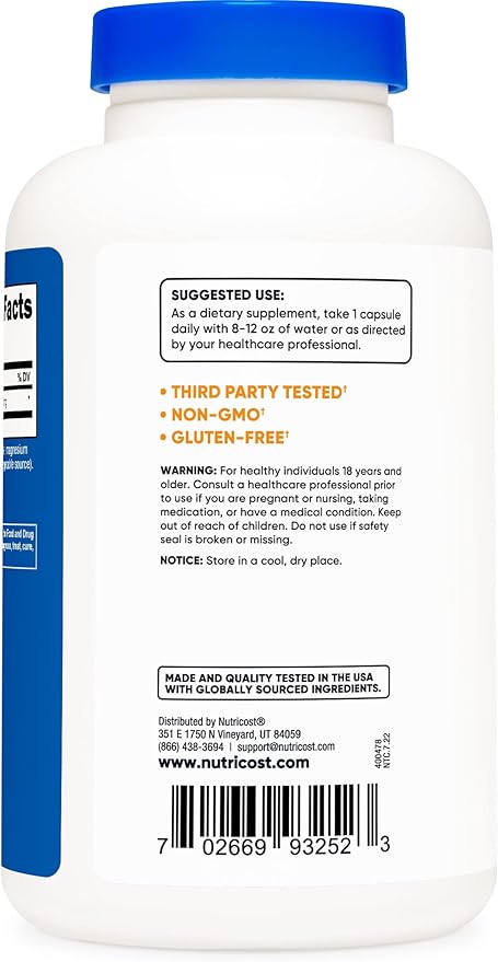 Nutricost L-Ornithine 500mg; 180 Capsules (2 Bottles)