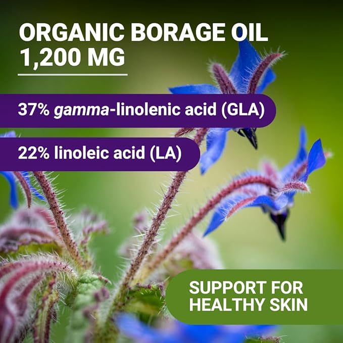 New Roots | Organic Borage Oil Supplement (1200 mg) GLA Supplement (264mg) with 444 mg of Linoleic Acid | Borage Seed Oil (90 softgels)
