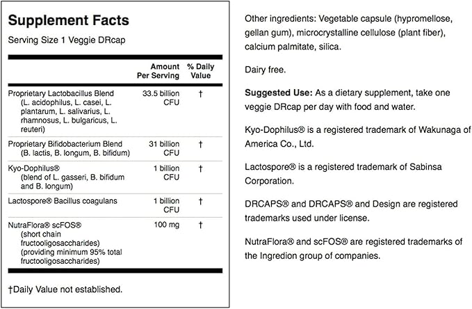 Swanson Ultra Potency Probiotic Digestive Health Immune System Support 66 Billion CFU Prebiotic NutraFlora scFOS 60 DRcaps Veggie Capsules (Caps)