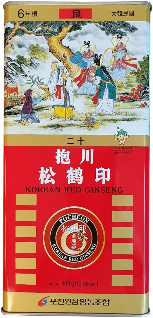 Pocheon 300g Korean Canned Dried Panax Red Ginseng 14 Roots 6Years Good Grade 300-20, Natural Immune Support