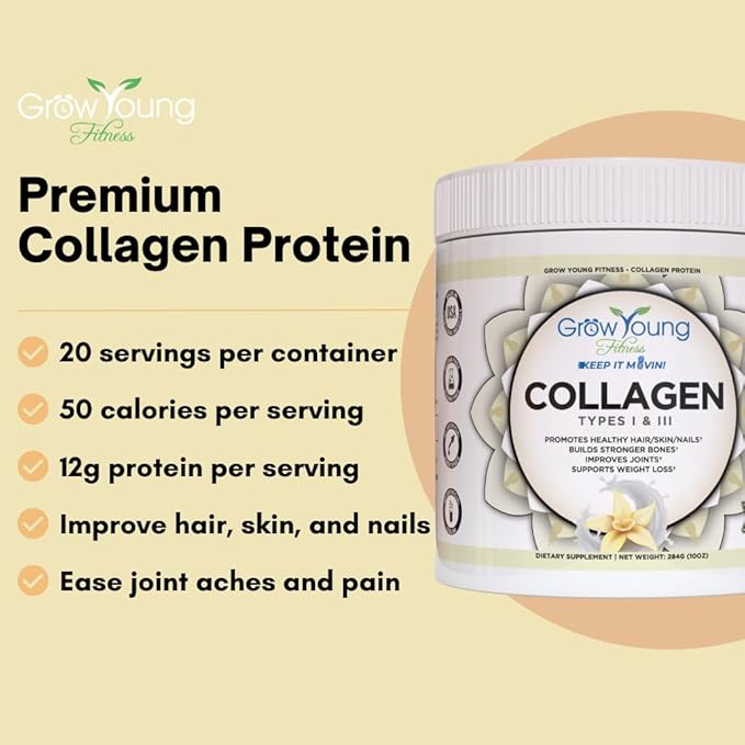 Grow Young Fitness Slim Fiber Supplement and Daily Probiotic Supplement and Vanilla Collagen Protein - Joint, Bone, and Digestion Support for Elderly