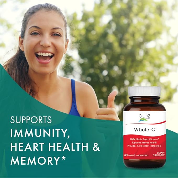 PURE ESSENCE LABS Whole-C Whole Food Vitamin C - Best Immune Support - Organic & Nature Vitamins - Immunity Booster & Dietary Supplements (30 Tablets)