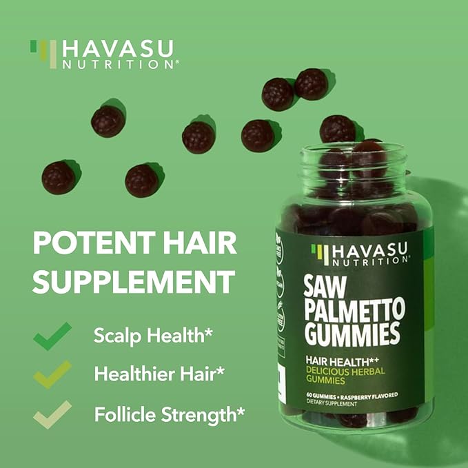 Saw Palmetto for Men Gummies - DHT Blocker Supplement for Hair Health and Male Patterned Balding - 120 Count - Supports Scalp and Prostate Wellness - Raspberry Flavor - Vegan, Non-GMO, 2 Month Supply