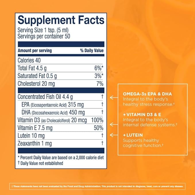 Wiley's Finest Cod Liver Oil - Orange Flavored Omega-3 Fish Oil Supplement - 765mg Omega-3s - 8.45 Oz (50 Servings)