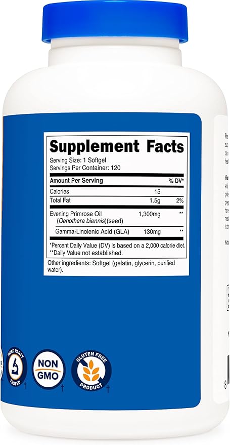 Nutricost Evening Primrose Oil 1,300mg, 120 Softgels (3 Bottles) - Non-GMO, Gluten Free, 120 Servings