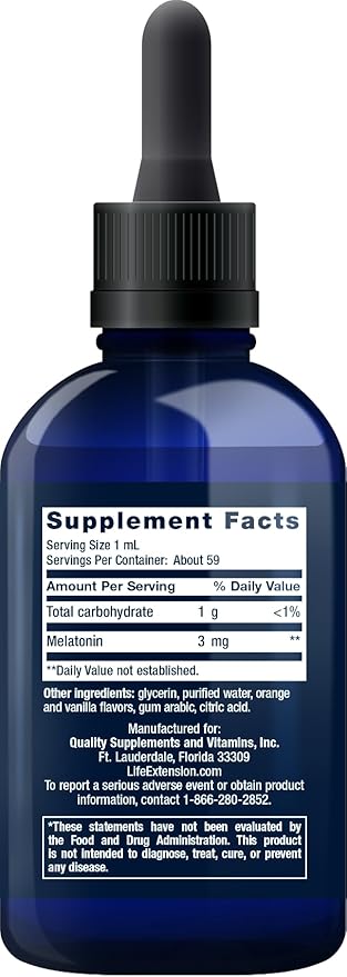 Life Extension Fast-Acting Liquid Melatonin (Citrus-Vanilla), 2 Fluid Ounces (Pack of 2)