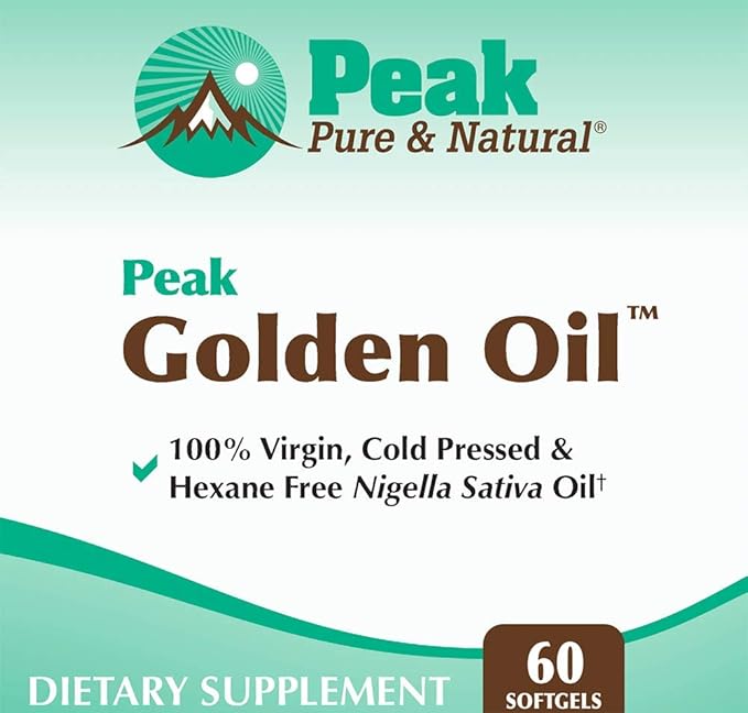 Peak Pure & Natural, Peak Golden Oil Cold Pressed Organic Black Seed Oil Supplement - Black Seed Oil for Digestive Health, Skin Nutrition, Joint Comfort - 60 Capsules