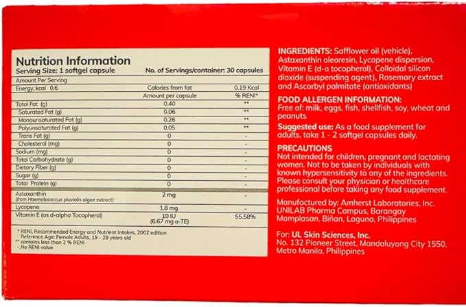 Myra Utimate with Astaxanthin, Lycopene and Vitamin E, 30 Softgel Capsules