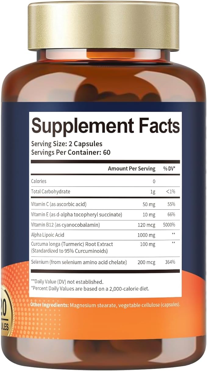 2 Packs Alpha Lipoic Acid 1000mg Antioxidant Supplement Capsules for Neuropathy Support Supplement Nerve Health, Liver Detox, Antioxidant, Metabolism and Cell Energy, Anti-Aging - Non-GMO, Gluten Free