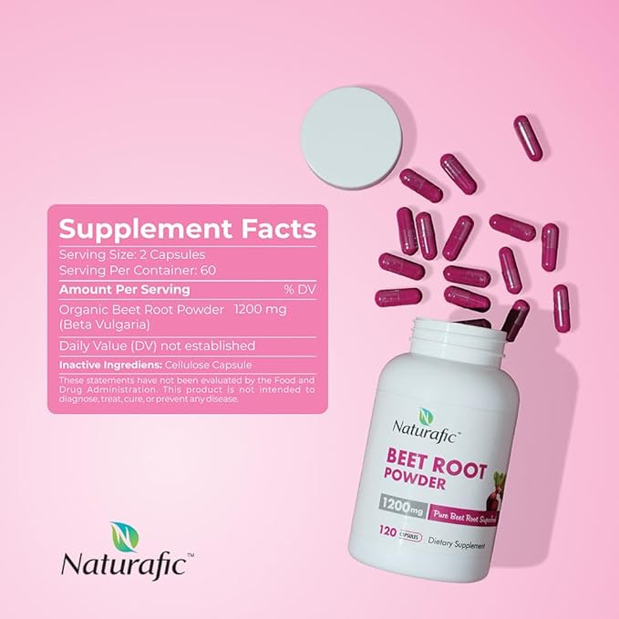 Beetroot Capsules – Nitric Oxide Booster | 1200mg High Nitrate Superfood | Pure Beet Root Powder | Non-GMO, Vegan, Gluten-Free | 120 Capsules | Natural Plant-Based Daily Supplement