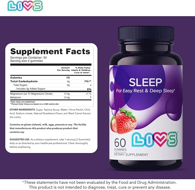 Sleep Gummies w/Melatonin and Magnesium | Sleep Aid Gummy for Adults, Organic with No Artificial Flavors, Strawberry Flavor, Vegan, 60 Count