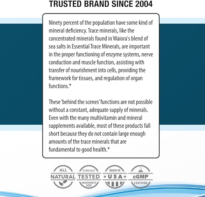 Waiora Essential Trace Minerals | Help Replenish Lost/Depleted Mineral | 60+ Ionic Trace Minerals | Support Body’s Vital Functions, pH Balance | Plus Electrolytes for Hydration (4 Bott /192 serv)