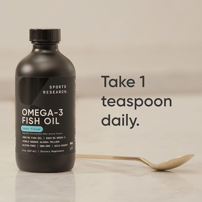 Sports Research® Omega-3 Fish Oil 4685mg - Sourced from Wild Caught Alaska Pollock - Natural Lemon Flavor, MSC Certified Sustainable - 8oz (48 Servings)