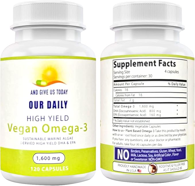 Our Daily Vites Vegan Omega-3 Supplement - Marine Algal Source for DHA & EPA Fatty Acids - Plant-Based Fish Oil Alternative - Carrageenan Free Softgels for Eye Health & Optimal Wellness