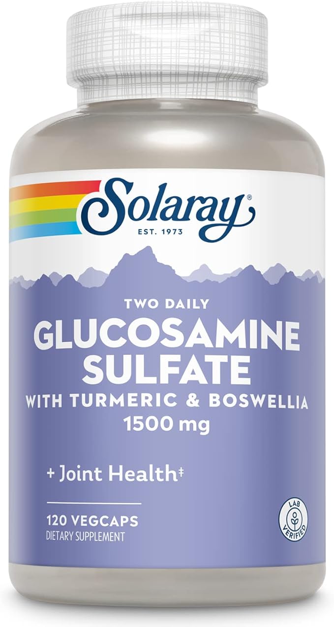 SOLARAY Glucosamine Sulfate 1500mg, Healthy Joint Support Supplement, Powerful Connective Tissue and Joint Health Formula with Turmeric & Boswellia, 60-Day Money Back Guarantee, 60 Serv, 120 VegCaps