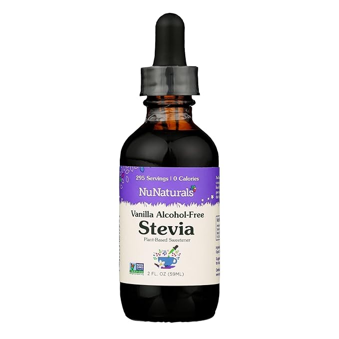 NuNaturals Liquid Stevia, Sugar-Free Sweetener, Plant-Based Sugar Substitute, Zero Calorie, Vanilla Flavor, Alcohol-Free, 2 oz