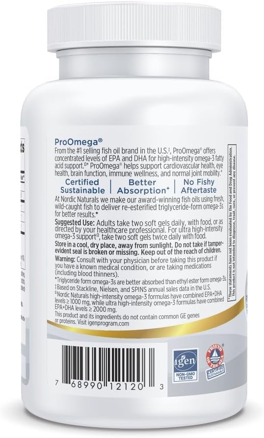 Nordic Naturals ProOmega, Lemon Flavor - 60 Soft Gels - 1280 mg Omega-3 - High Potency Fish Oil with EPA & DHA - Promotes Brain, Eye, Heart, & Immune Health - Non-GMO - 30 Servings