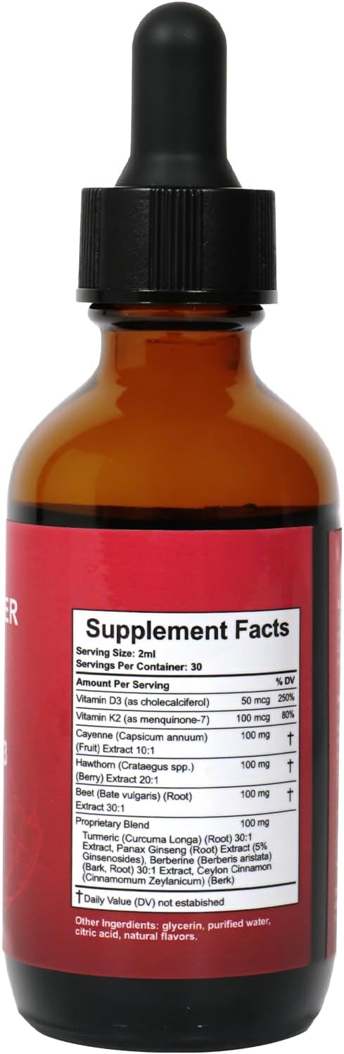 Cayenne Pepper Hawthorn Beet Root Turmeric Vitamin K2+D3 Liquid Drops (60ML)
