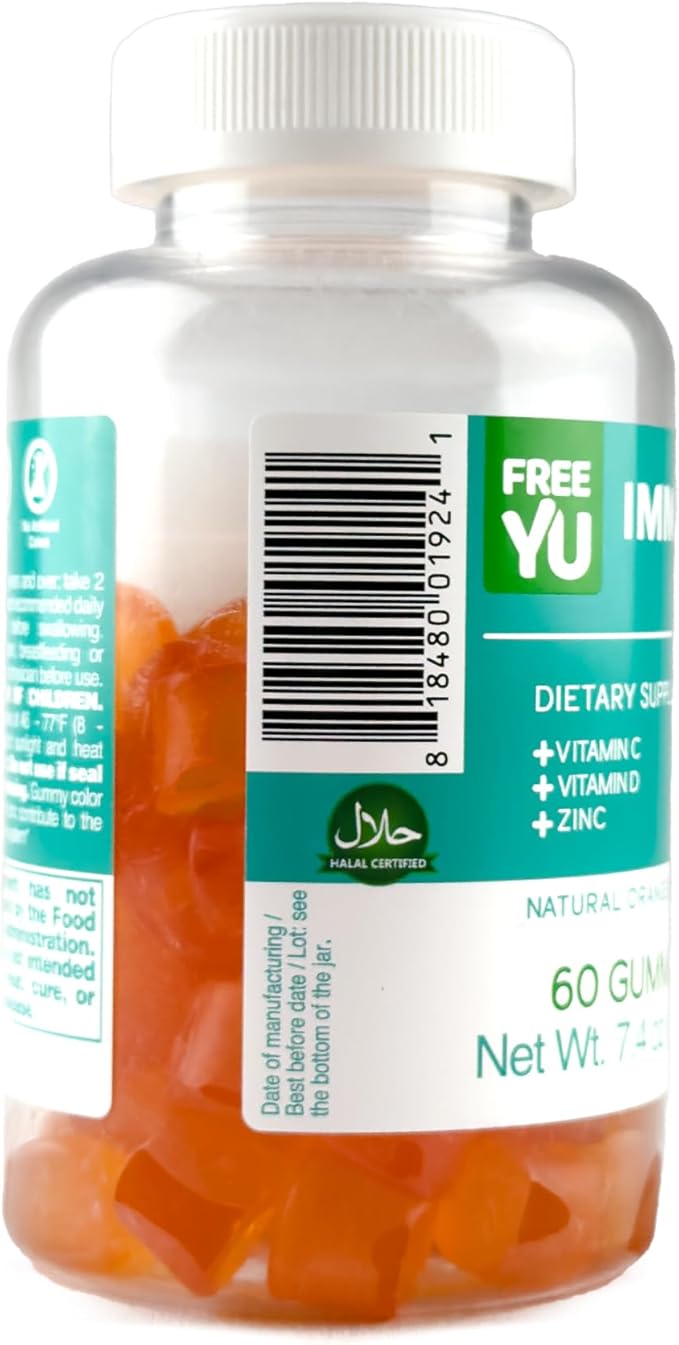 Immunity Gummy - Dietary Supplement with Vitamins for Adults & Teens - Chewable Multivitamin Booster Gummies with Zinc, Vitamin C and D - Naturally Flavored & Gluten Free - 60 Gummies (7.4 oz)