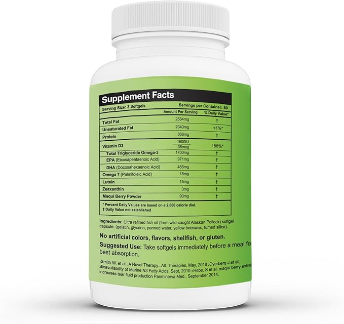 Formulated for Dry Eyes - 1700mg Triglyceride Omega-3 + EPA & DHA, Lutein,Zeaxanthin, B12, D3-60 Servings (Ultra Dry Eye, UDETG - 2 Month)