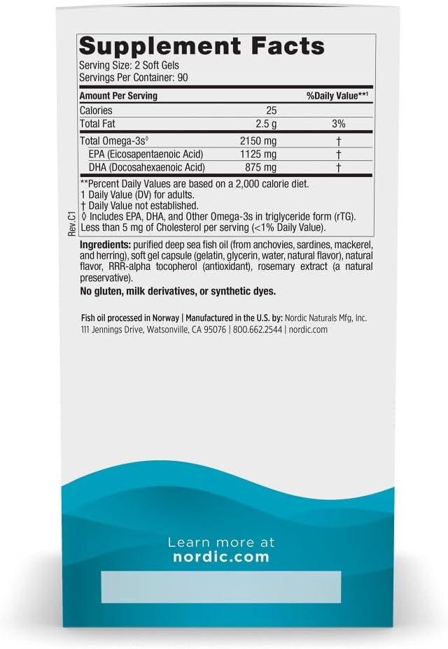Nordic Naturals Ultimate Omega 2X, Lemon Flavor - 180 Soft Gels - 2150 mg Omega-3 - High-Potency Fish Oil with EPA & DHA - Promotes Brain & Heart Health - Non-GMO - 90 Servings