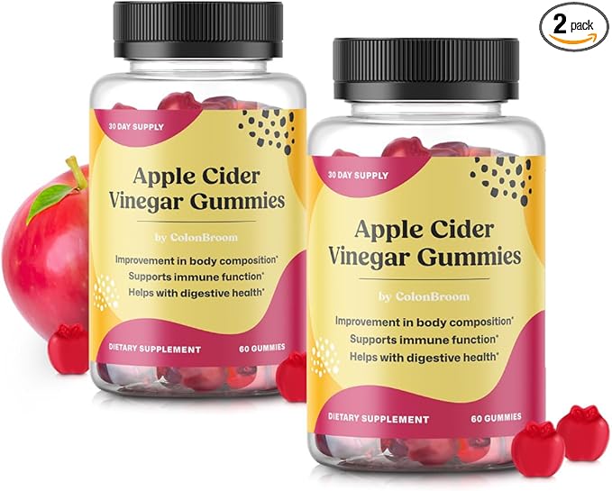 ColonBroom Apple Cider Vinegar Gummies for Women – Supports Body Composition, Boost Metabolism & Improves Digestive Wellness – Gluten-Free, Non-GMO, Vegan ACV Gummies – 2 x 60 Count