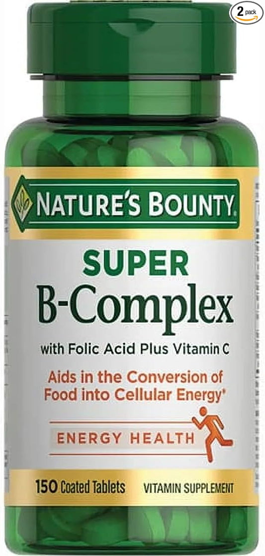 Nature's Bounty Super B-complex with Folic Acid Plus Vitamin C, 300 Tablets (2 X 150 Count Bottles)