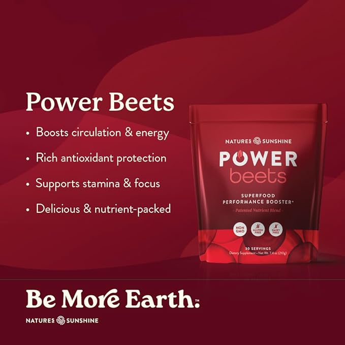 Nature's Sunshine Power Beets – Patented Nutrient Blend of Beet Root Powder and Nutrients to Promote Performance, Mental Clarity, & Vitality – Non-GMO, Soy & Gluten Free – 30 Servings to-Go Packs