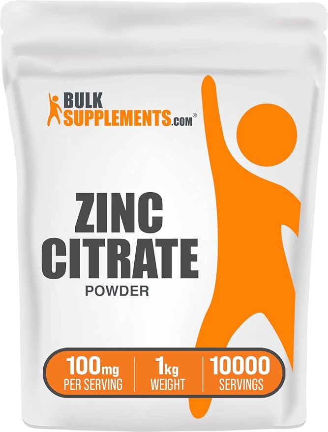 BulkSupplements.com Zinc Citrate Powder - Zinc Supplements, Zinc 30mg, Zinc Powder - Pure Zinc Citrate, for Immune Support - Gluten Free, 100mg per Serving, 1kg (2.2 lbs)