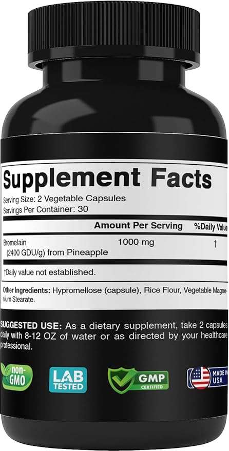 Bromelain Supplement 1000mg per Serving, 2400 GDU/g, Proteolytic Enzymes, Supports Digestion of Proteins, 60 Count - Non-GMO & Gluten Free