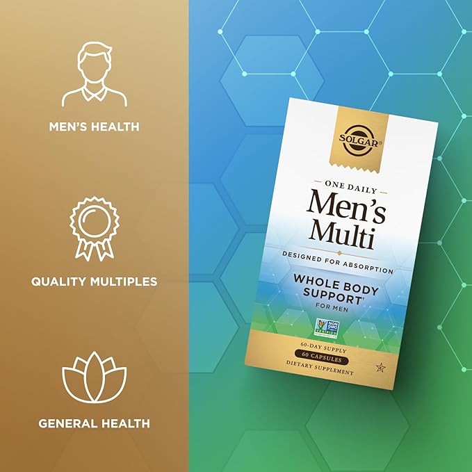 Solgar One Daily Men's Multivitamin Whole Body Support Supplement, Highly Absorbable Delayed Release One Daily Multi Vitamin Capsules for Men - Immune Heart Energy Stress & Muscle Health, 60 Servings