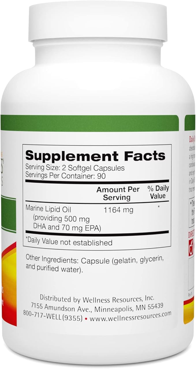 Wellness Resources Daily DHA - Highest Potency & Purity DHA Fish Oil in TG Form (180 Capsules)