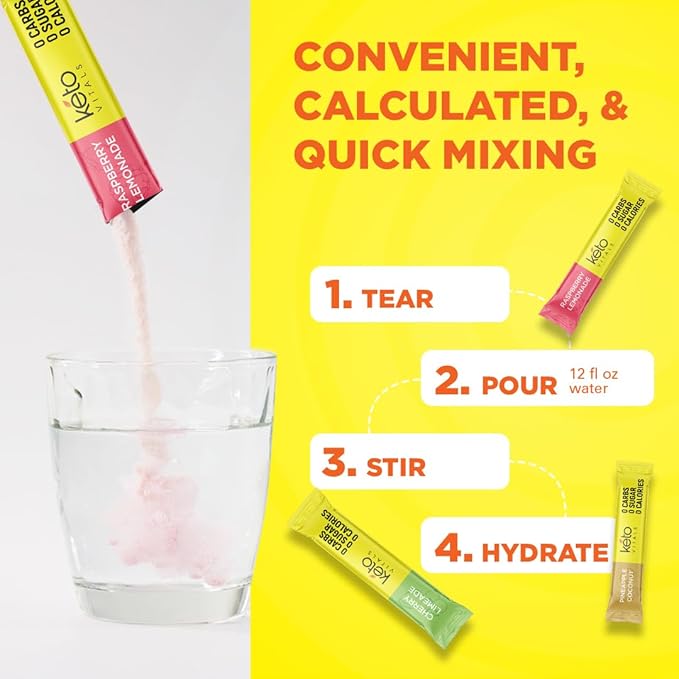 Keto Vitals Tropical Keto Electrolytes Powder - No Sugar Keto Electrolytes Stickpacks with Potassium, Magnesium, Sodium, & Calcium - Sugar Free Electrolyte Drink Mix & Hydration Powder, 30 Serving