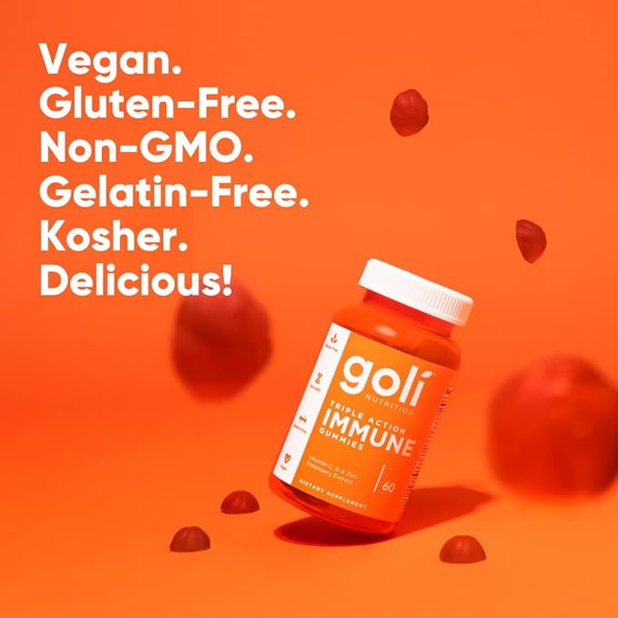 Goli Immune Vitamin Gummy - 120 Count - Elderberry, Vitamin C, D & Zinc, Vegan, Non-GMO, Gluten-Free & Gelatin-Free, Pack of 2