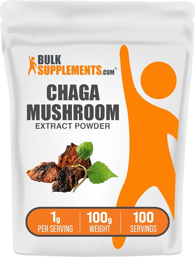 BulkSupplements.com Chaga Mushroom Extract Powder - Superfood Supplement, Chaga Mushrooms Powder - Gluten Free, 1g per Serving, 100g (3.5 oz) (Pack of 1)