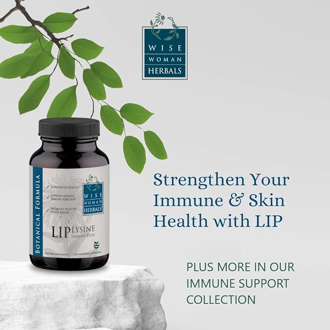 Wise Woman Herbals Lysine Immune Plus Lip - 120 Count Vegetable Capsules - Clinically Proven Lip Health & Support L-Lysine - Bioactive with Zero Harmful Additives