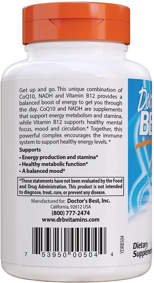 Doctor's Best Energy + CoQ10, NADH & B12, Immune System, Energy, Mood, 60 Ct