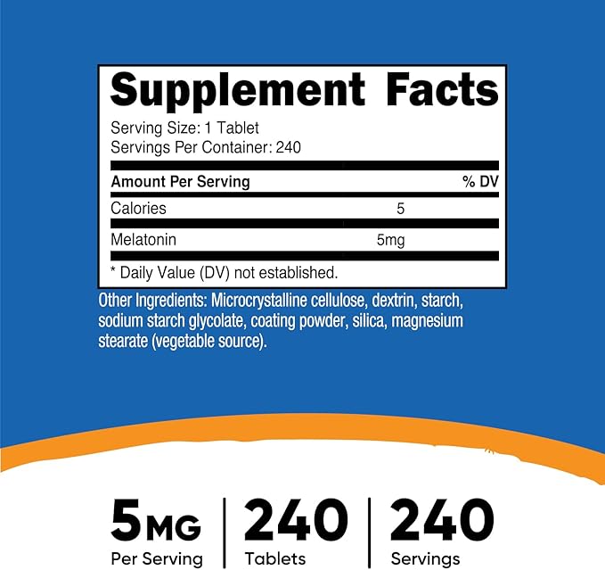 Nutricost Melatonin 5mg, 240 Tablets - 5mg Per Serving, Non-GMO, Gluten Free