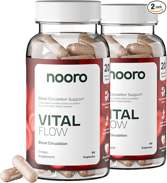 nooro Vital Flow Advanced Blood Circulation Supplement with Nitric Oxide Boost, Vitamin D3, Magnesium, Probiotic Blend, Veins Support Non-GMO and Gluten Free 120 Capsules