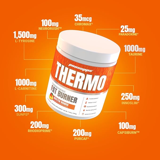 PROSUPPS Thermogenic Fat Burner Powder, Molten Mango - Weight Loss & Metabolism Booster Pre Workout Supplement for Women & Men - Supports Appetite Control & Boosts Energy - Gluten-Free - 25 Servings
