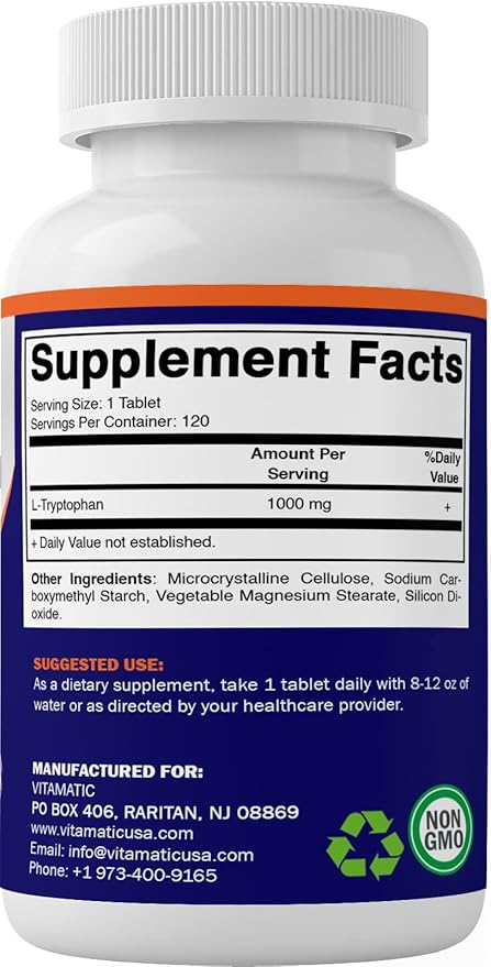 Vitamatic L-Tryptophan 1000mg 120 Tablets (120 Tablets (Pack of 1)) (1 Bottle)
