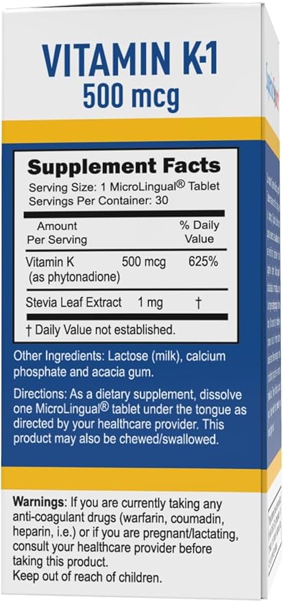 Superior Source Vitamin K1 500 mcg - Bone Strength & Health Support Supplement - Vitamin K Supplement Aids Blood Health & Calcium Absorption - 100 Sublingual Dissolving Tablets