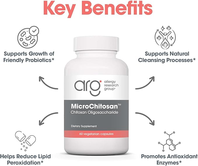 Allergy Research Group MicroChitosan Supplement - Chitosan, Chitosan Oligosaccharide, Cleansing Support Binder, Enhanced Detoxification, 1800mg Vegetarian Pills - 60 Count