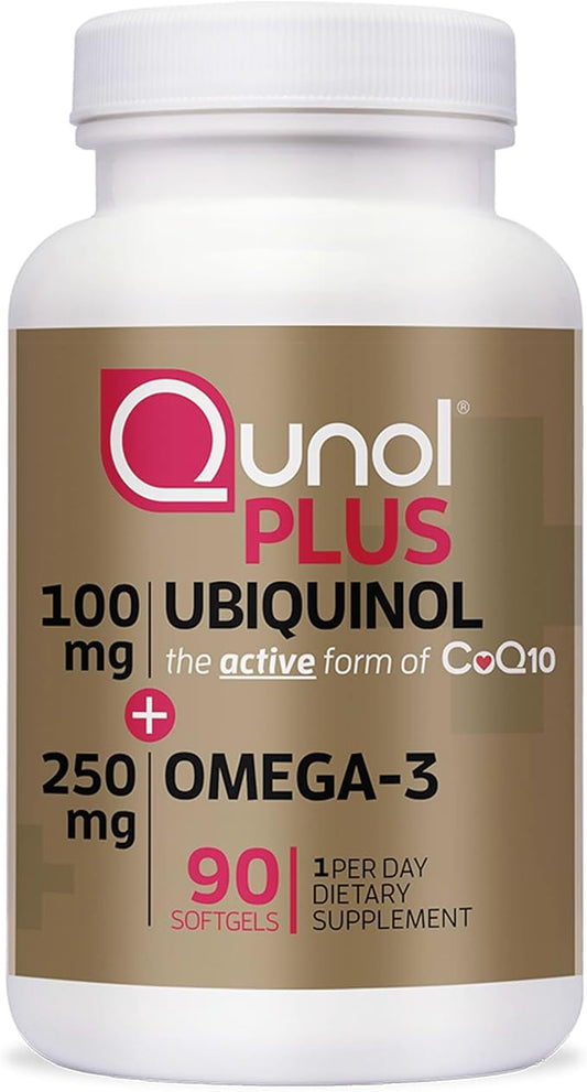 Qunol Plus Ubiquinol with Omega-3 Fish Oil - Antioxidant Supplement for Heart Health and Energy Production, Active Form of CoQ10, 90 Count