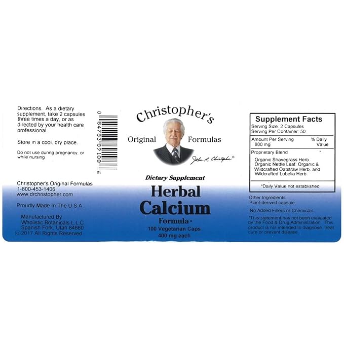 Christopher's Original Formulas Herbal Calcium, Natural Bone Support, 100 Caps, Pack of 4
