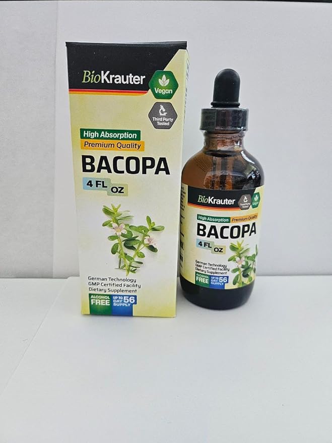 BIO KRAUTER Bacopa Monnieri Supplement Liquid - Brain Support Brahmi - Alcohol & Sugar Free Liquid Bacopa Herb Drops 4 Fl.Oz.