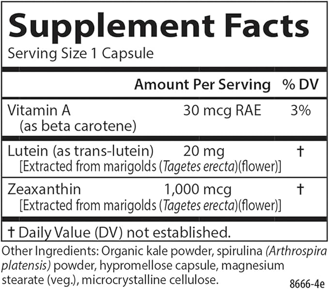 Carlson - Lutein & Greens, 20 mg, Vision Support & Eye Function, Antioxidant, 60 Vegetarian Capsules
