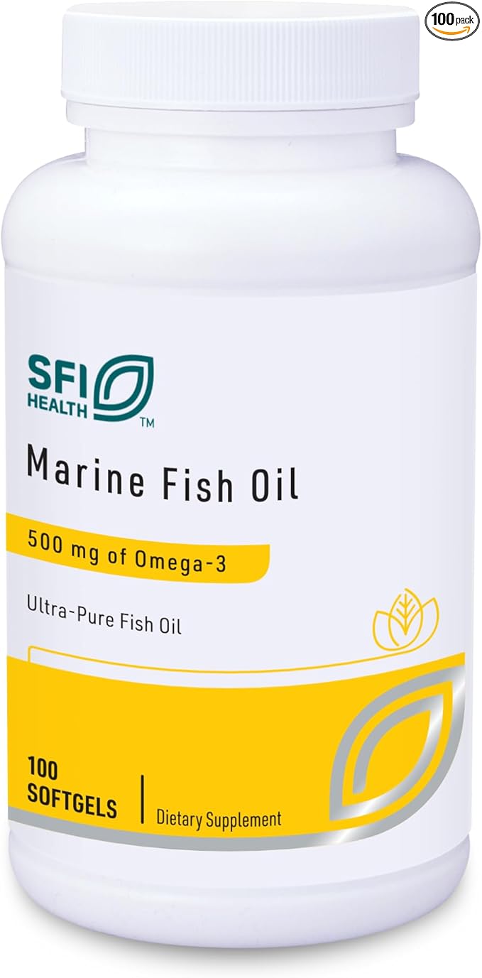 Klaire Labs Marine Fish Oil - Ultra Pure 300 Milligrams EPA & 200 Milligrams DHA Omega 3 Unflavored Fish Oil with No Fishy Taste, Gluten-Free (100 Softgels)