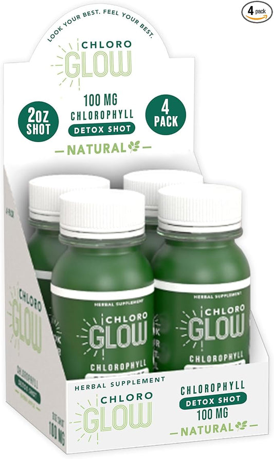 Chlorophyll Detox Shots – Organic Plant-Based Liquid Cleanse Drink for Immune Support & Natural Energy – Pre-Mixed Detox Supplement (4 Pack)
